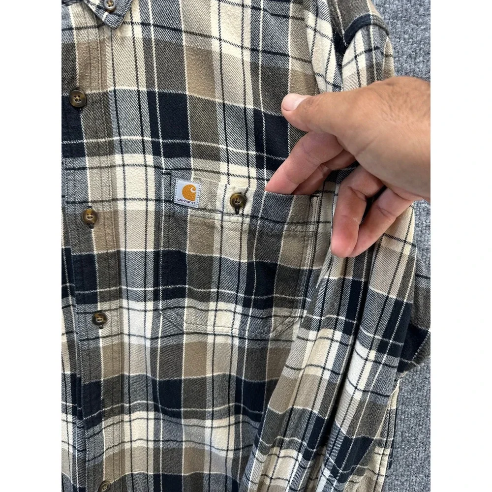 Carhartt Mens Relaxed Fit Plaid Heavy Weight Button Down Shirt Tan  102824 391 L